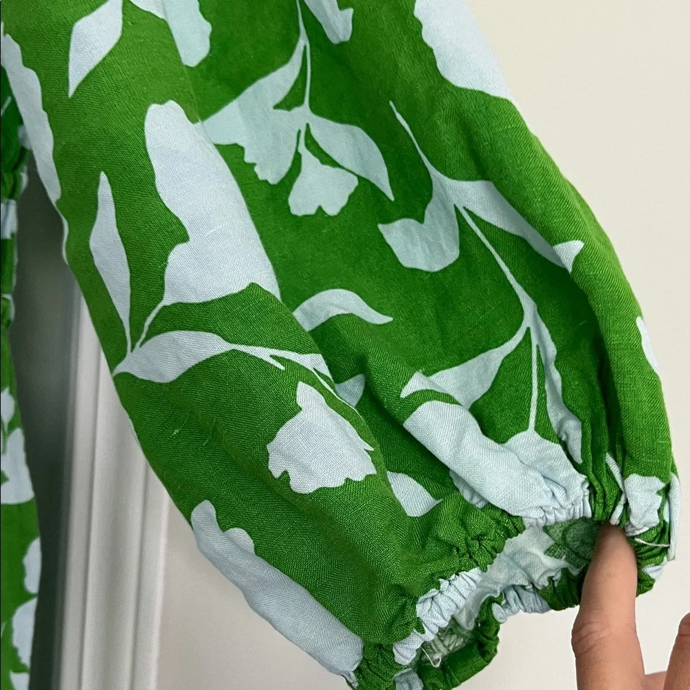 Kate Spade NY x Target Rose Linen Maxi Dress 1X Green /Blue Long Sleeve Dress - Picture 5 of 11